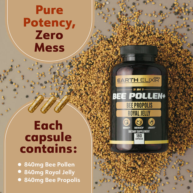 3 IN 1 BEE POLLEN, BEE PROPOLIS & ROYAL JELLY – Earth Elixir