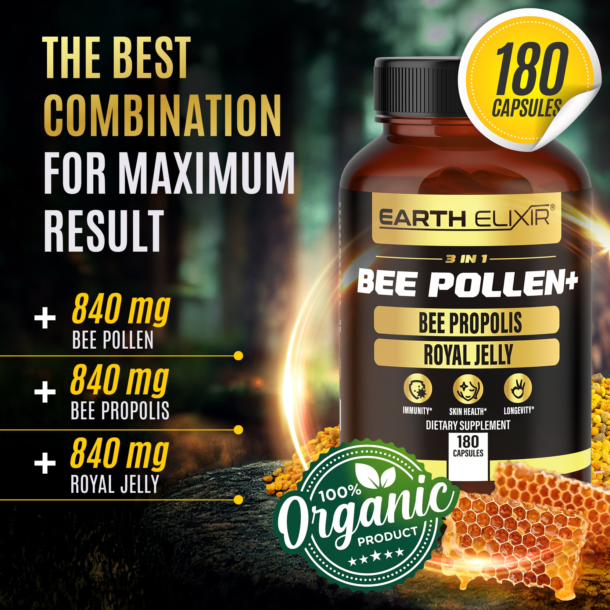 3 IN 1 BEE POLLEN, BEE PROPOLIS & ROYAL JELLY – Earth Elixir