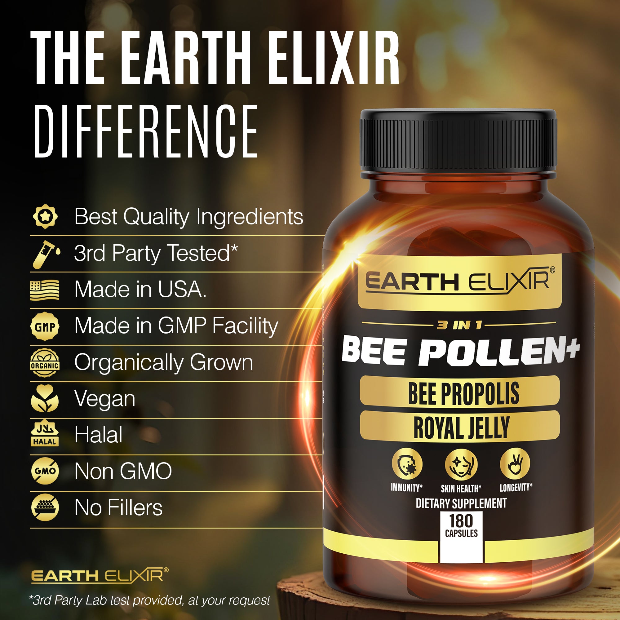 3 IN 1 BEE POLLEN, BEE PROPOLIS & ROYAL JELLY – Earth Elixir