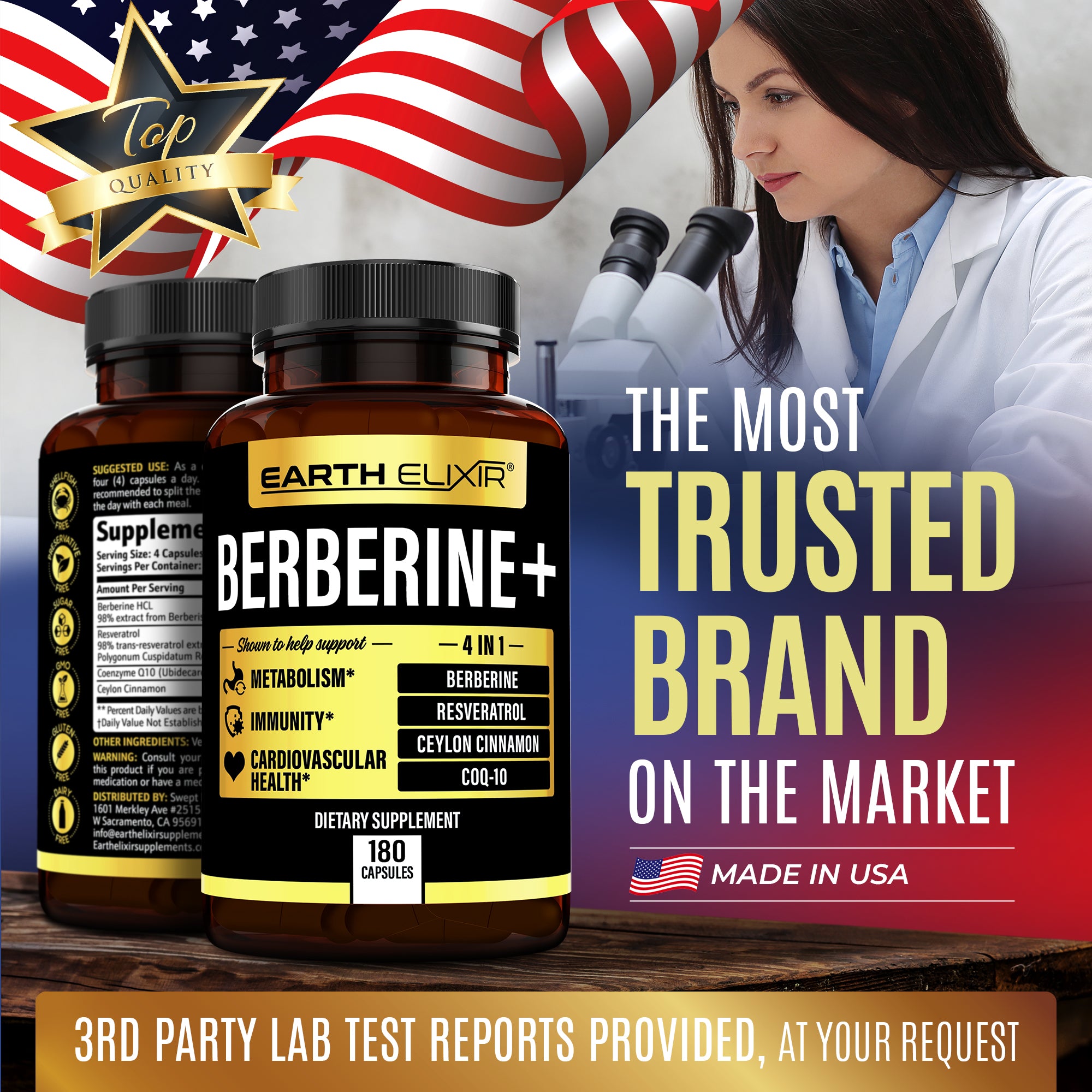 4 in 1 Berberine, Ceylon Cinnamon,  CoQ10, & Resveratrol