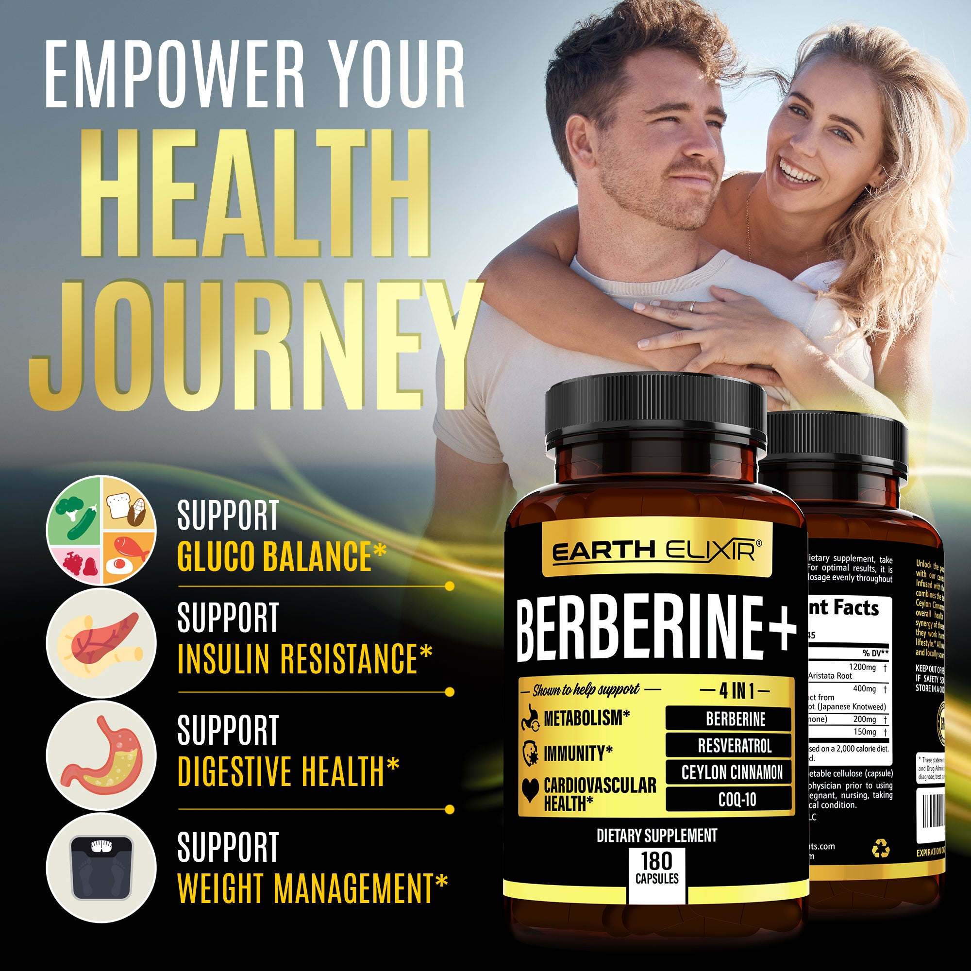 4 in 1 Berberine, Ceylon Cinnamon,  CoQ10, & Resveratrol