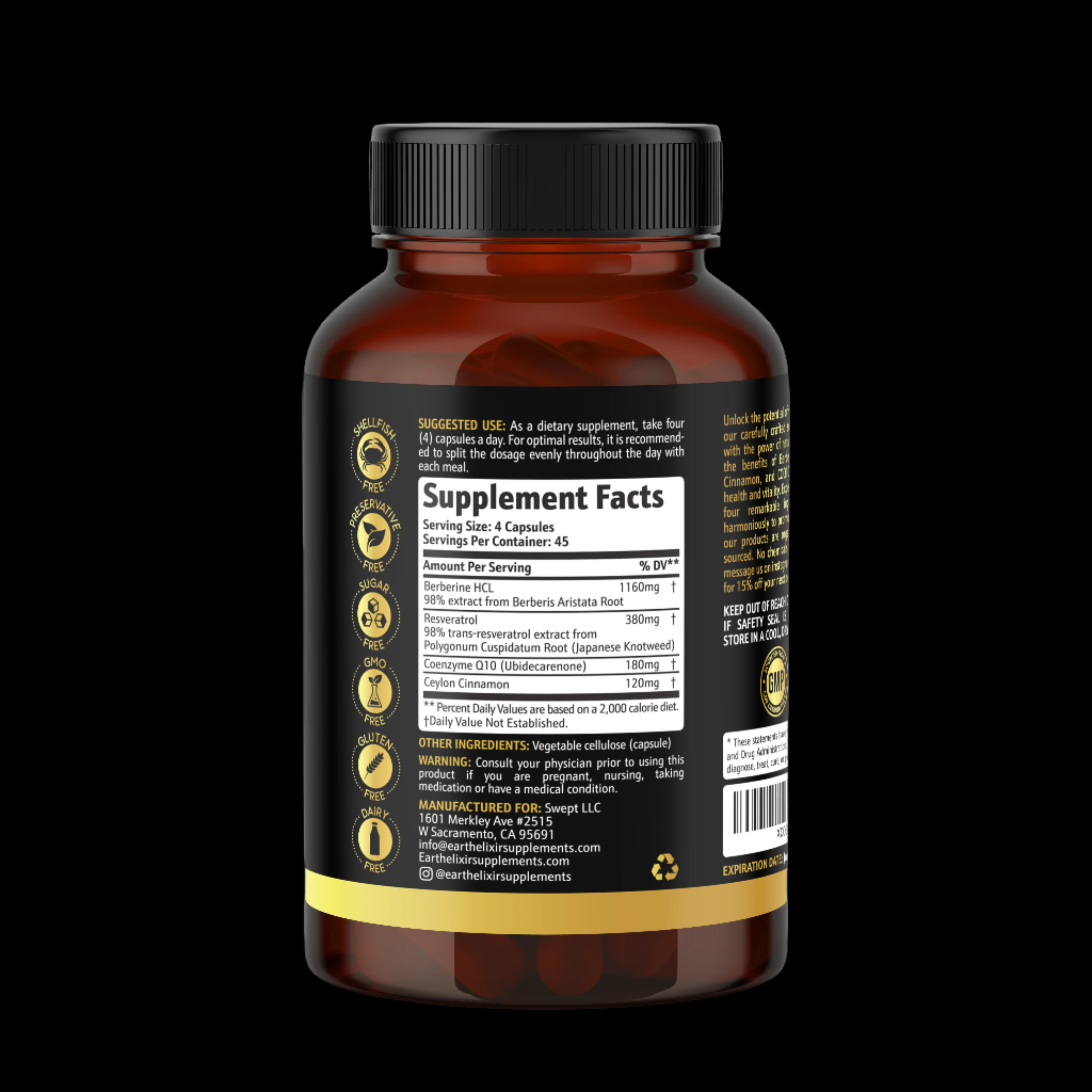 4 in 1 Berberine, Ceylon Cinnamon,  CoQ10, & Resveratrol