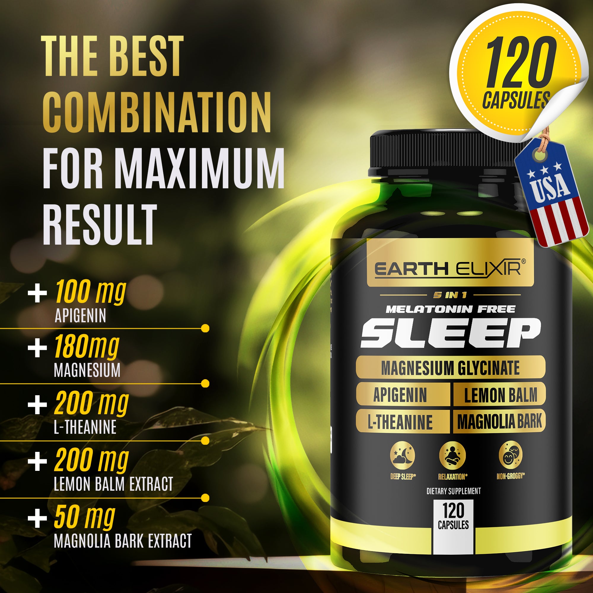 Elixir Supplement 5-in-1 Melatonin-Free Sleep Supplement | Earth Elixir